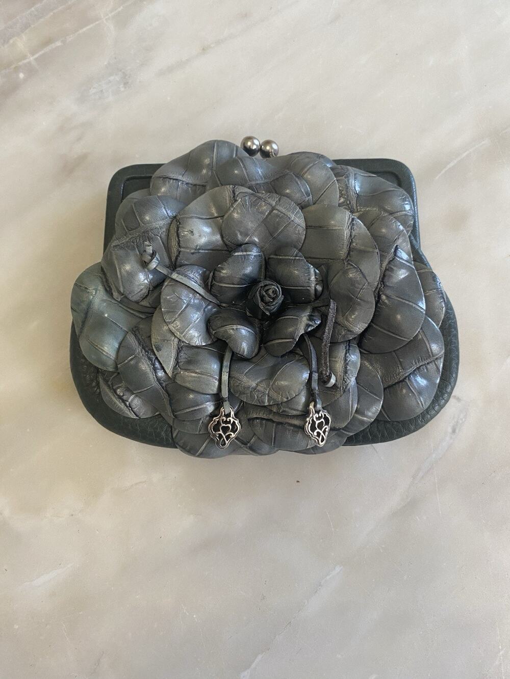 Brighton Rosalie green gray Patent Leather Kiss Lock Coin Purse bag